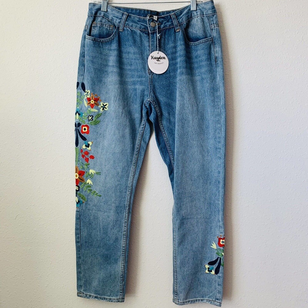 Hayden Los Angeles Floral Embroidered Boyfriend Denim Jeans